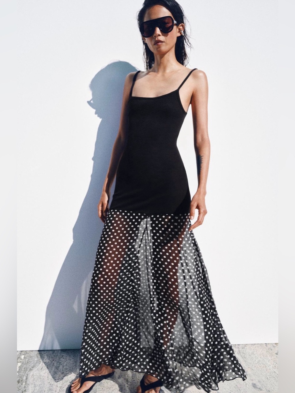 NWT ZARA POLKA DOT COMBINATION DRESS SIZE M - Picture 6 of 9
